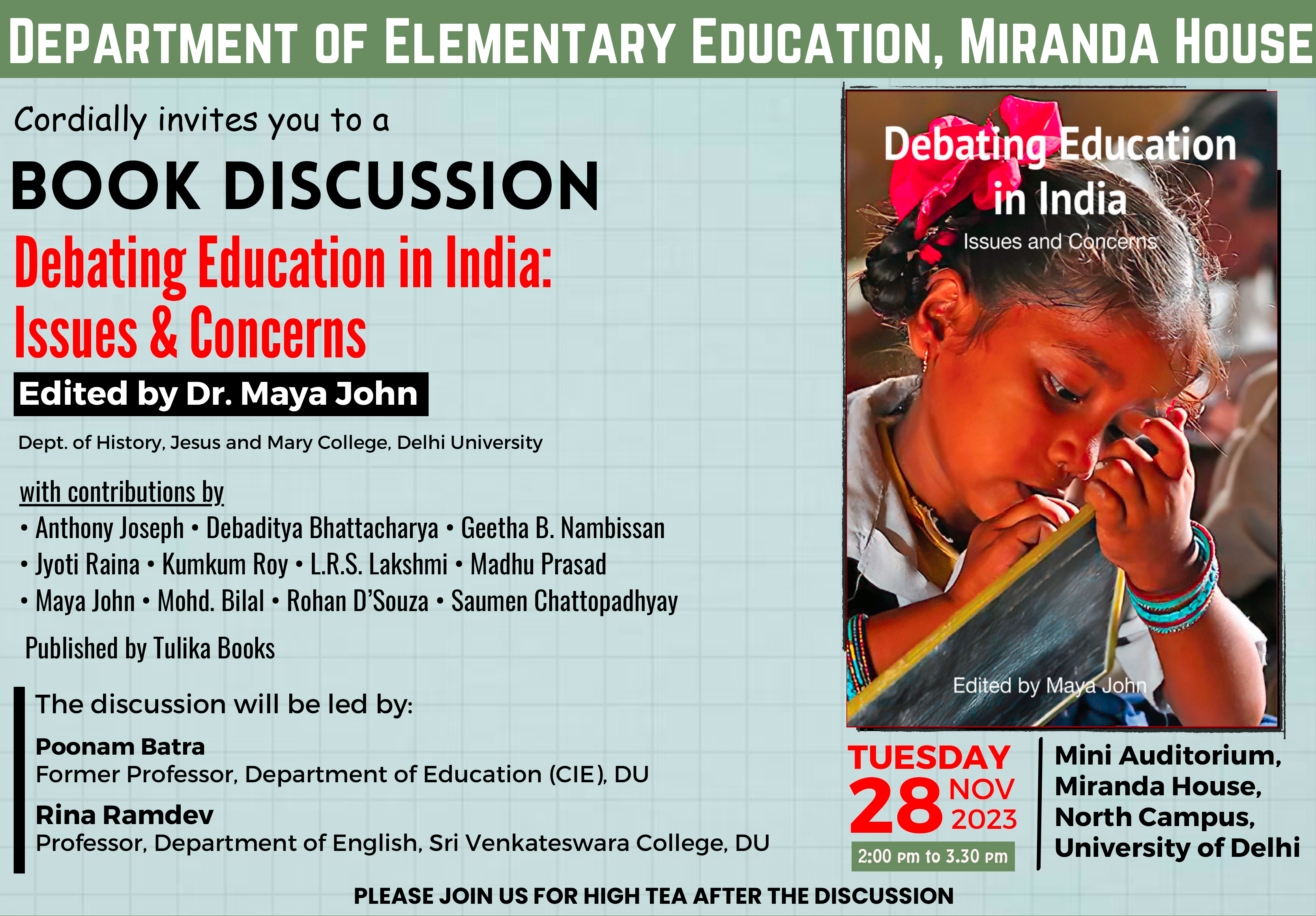 Book discussion on Debating Education in India: Issues and Concerns at Miranda House, University of Delhi