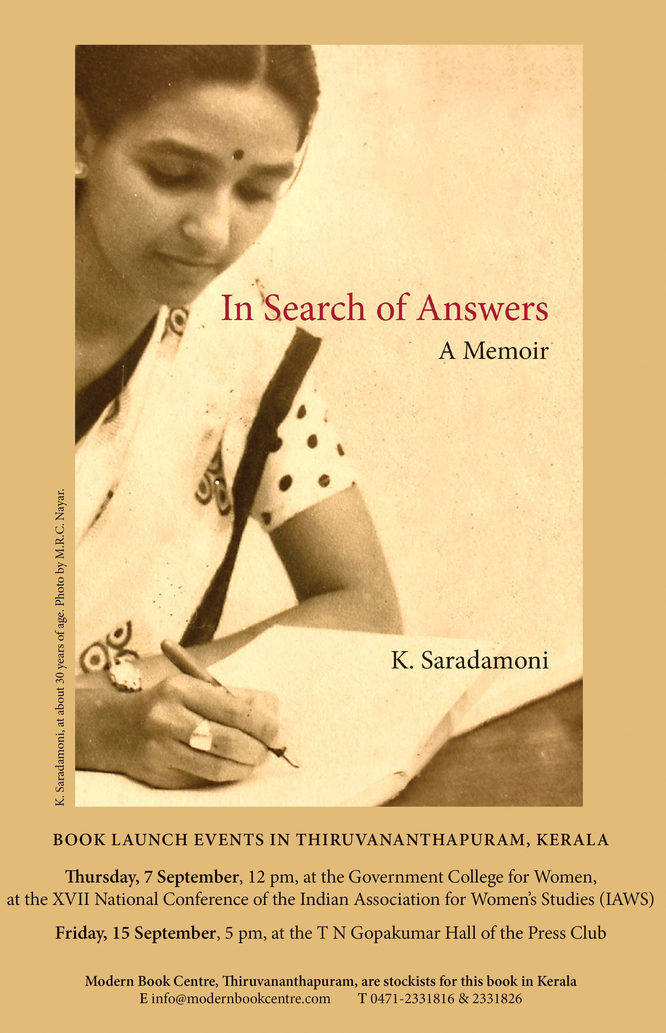 IN SEARCH OF ANSWERS, K. Saradamoni's Memoire: Book Launch events in Kerala on 7 and 15 September